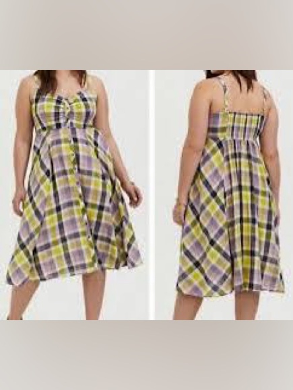Torrid 1x Yellow and Purple Plaid A-Line Midi Dress